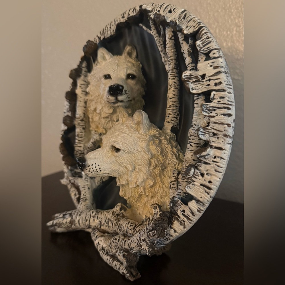 Vintage 3D Wolf Decorative Plate Sculpture | Birch Forest Wolves Wall Art | 8” - Picture 2 of 6